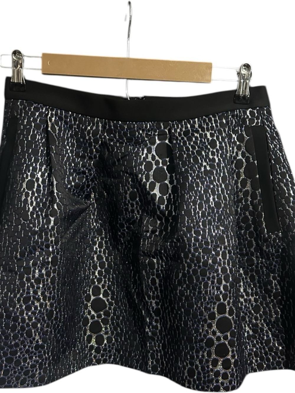 French Connection Sparkle Ray Textured Jacquard Mini Skirt NWT Blue Silver Sz 8